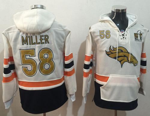 Nike Broncos #58 Von Miller White(Gold No.) Name & Number Pullover NFL Hoodie - Click Image to Close